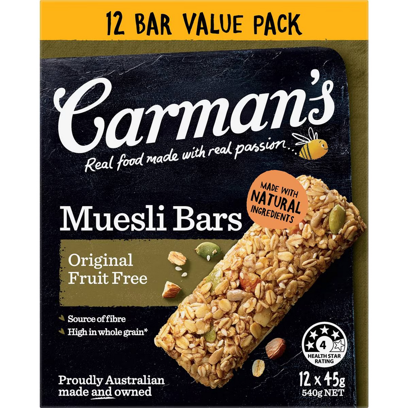 Carman's Original Fruit Free Muesli Bars 12 Pack 540g