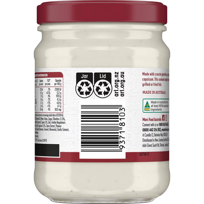 Masterfoods Seafood Sauce Tartare 220g