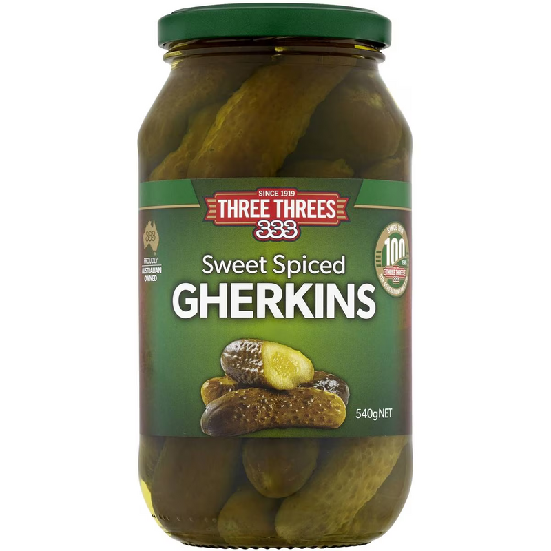 Three Threes Sweet Spiced Gherkins 540g