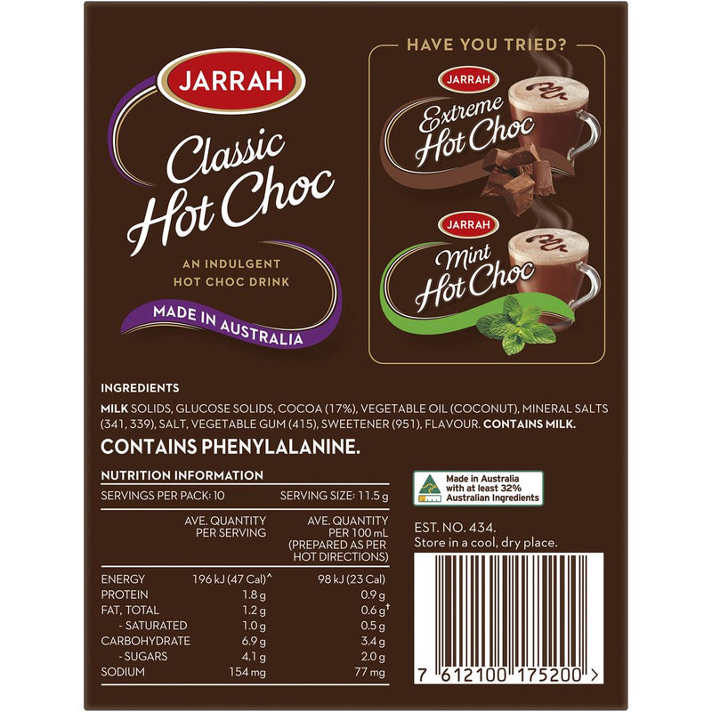 Jarrah Classic Hot Chocolate Sachets 10 Pack 115g