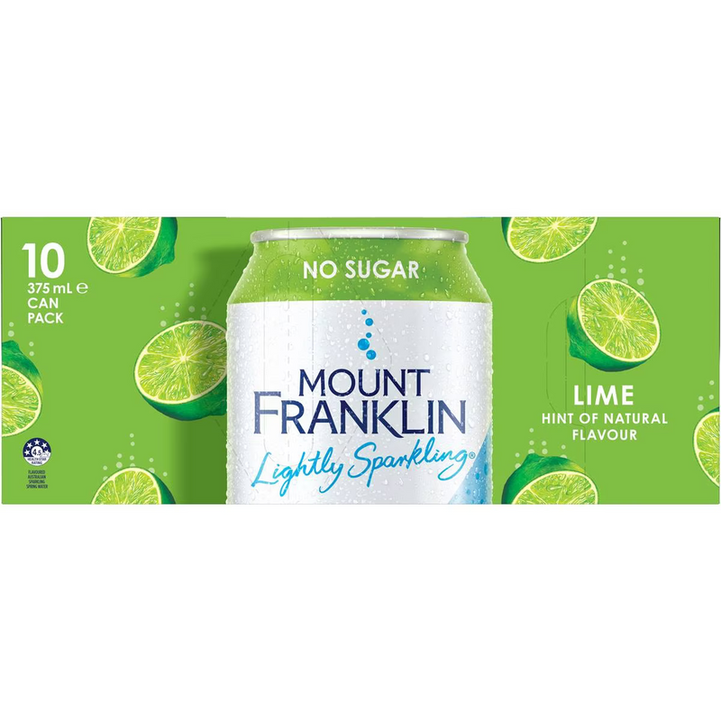 Mount Franklin Lightly Sparkling Water Lime Cans 375ml - 10 Pack