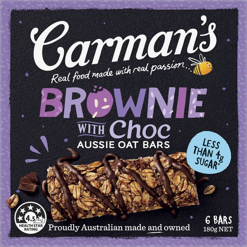 Carmans Brownie With Choc Aussie Oat Bar 6 Pack 180g