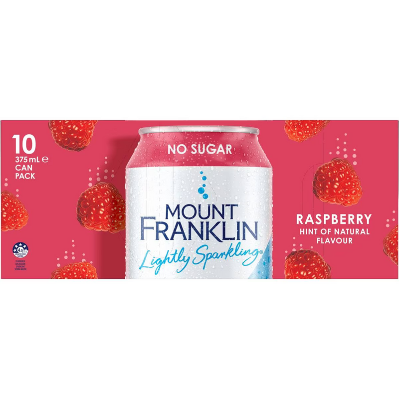 Mount Franklin Lightly Sparkling Raspberry Cans 375ml - 10 Pack