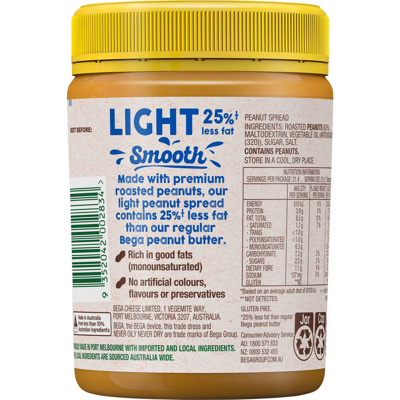 Bega Light Smooth Peanut Butter 470g