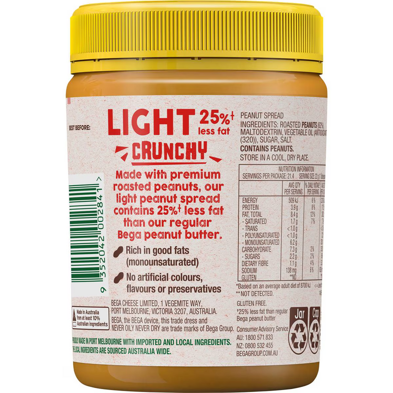 Bega Light Crunchy Peanut Butter 470g