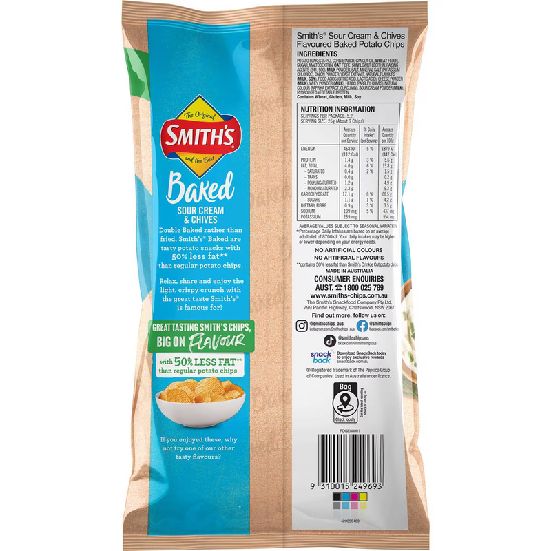 Smith's Oven Baked Chips Sour Cream & Chives 130g