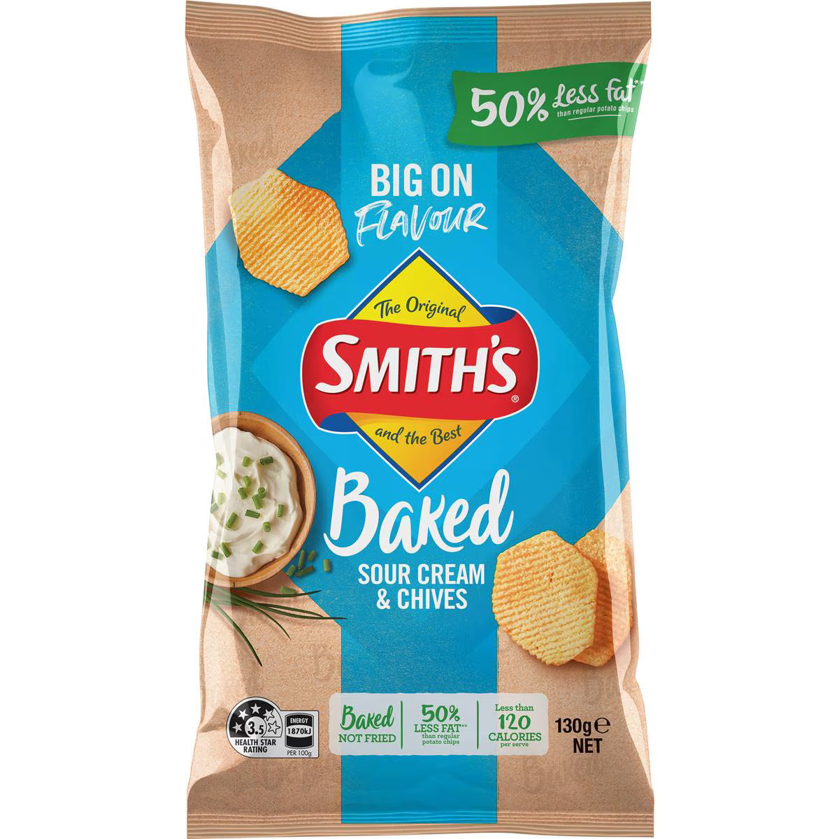 Smith's Oven Baked Chips Sour Cream & Chives 130g