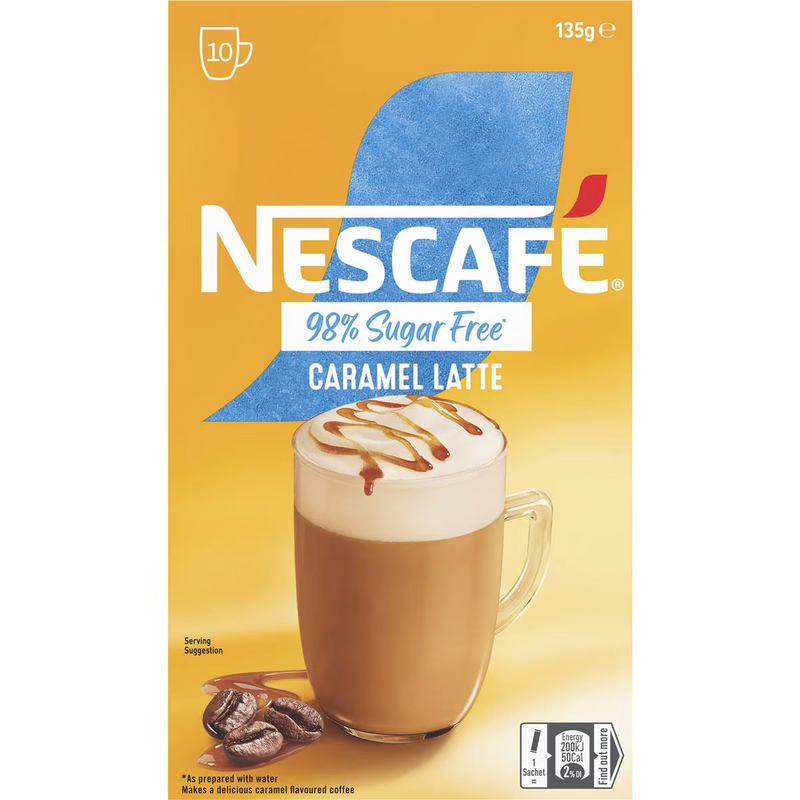 Nescafe 98% Sugar Free Caramel Latte Coffee Sachets 10 Pack 135g