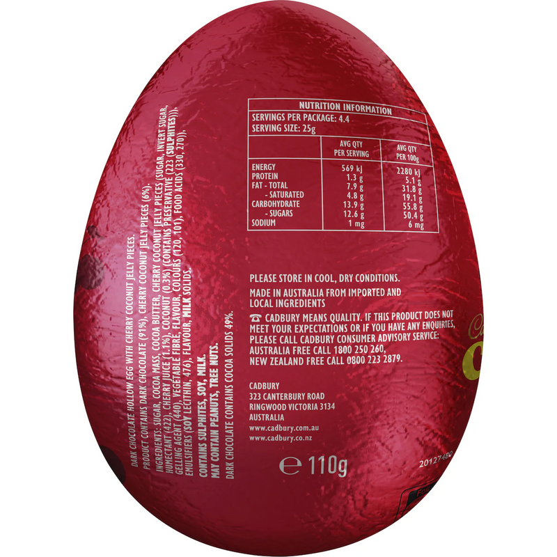 Cadbury Cherry Ripe Chocolate Hollow Easter Egg 110g