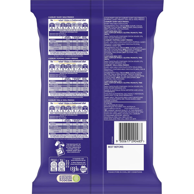 Cadbury Dairy Milk Chocolate Freddo Party Sharepack 12 Pack 216g