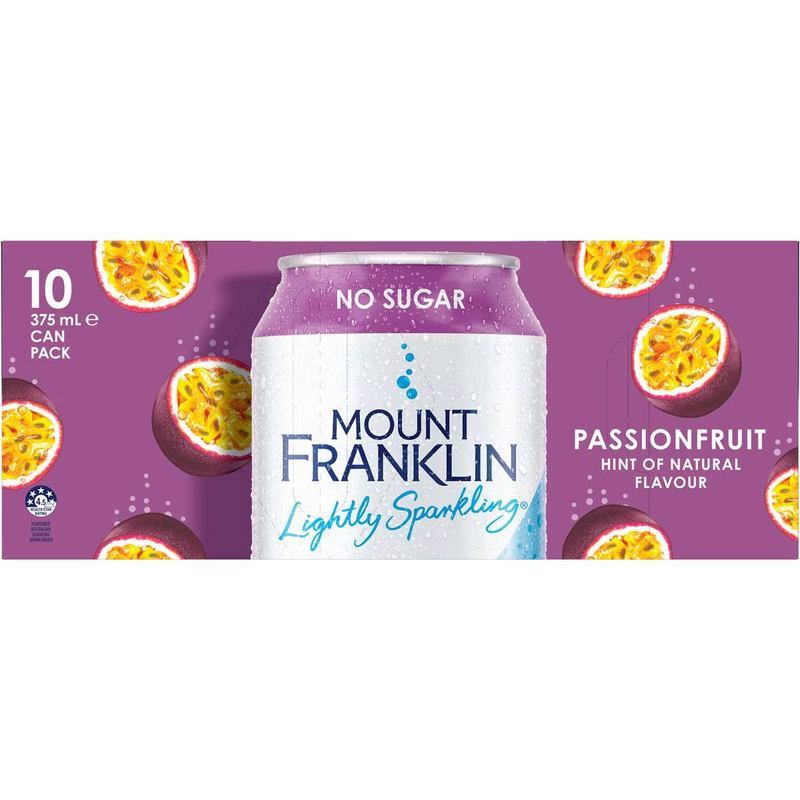 Mount Franklin Lightly Sparkling Passionfruit Soft Drink 375ml - 10 Pack