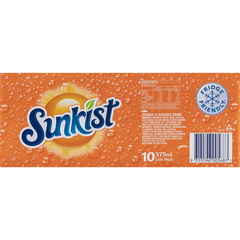 Sunkist Orange Soft Drink 375ml - 10 Pack | International Delivery