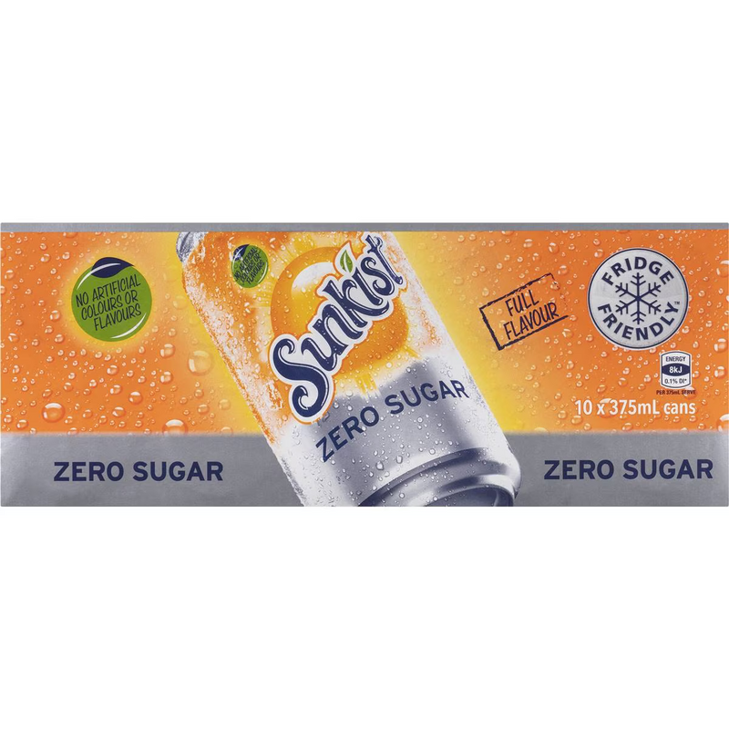 Sunkist Orange Sugar Free Soft Drink 375ml - 10 Pack