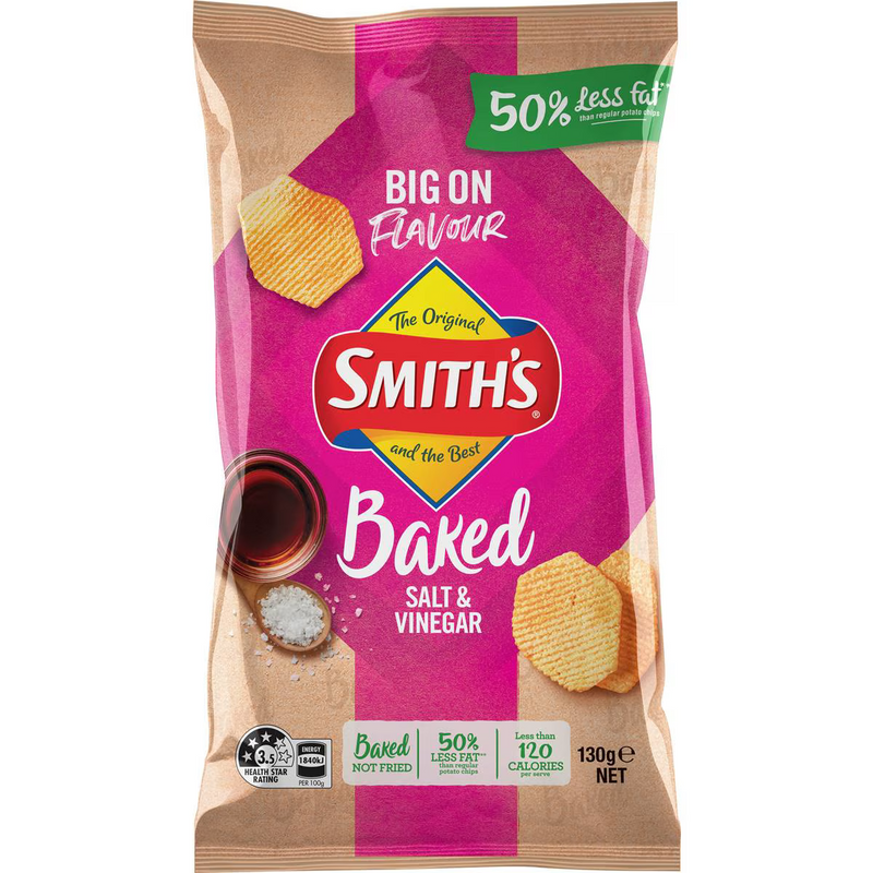 Smith's Oven Baked Salt & Vinegar Chips 130g