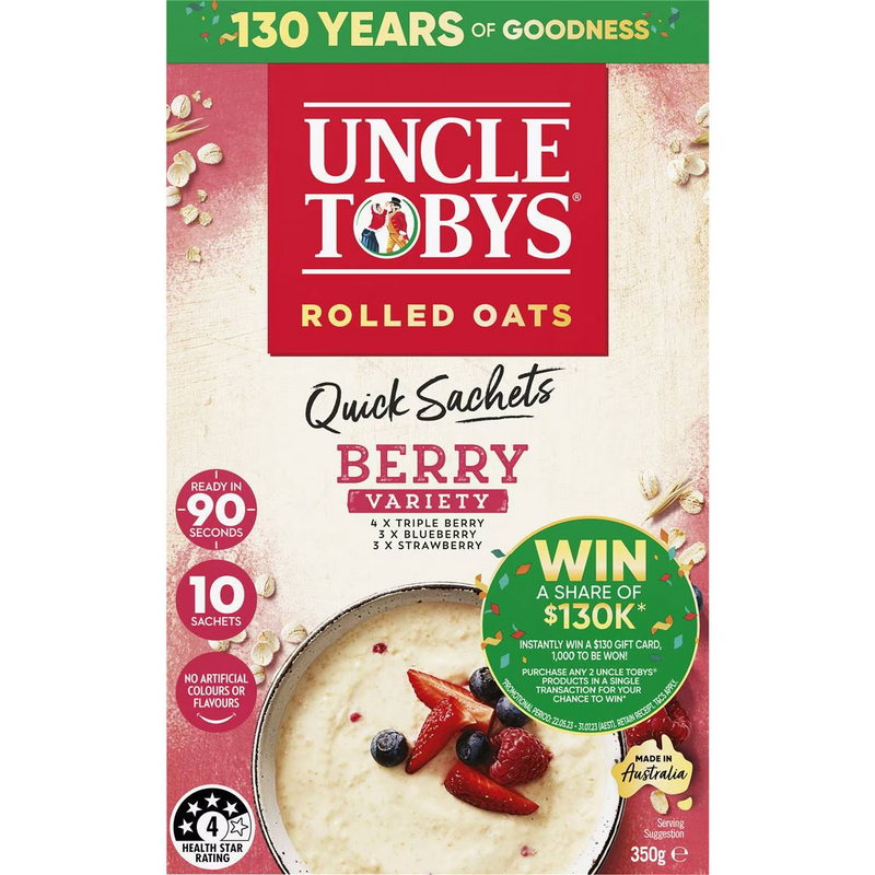 Uncle Tobys Oats Quick Sachets Berry Variety Porridge 350g