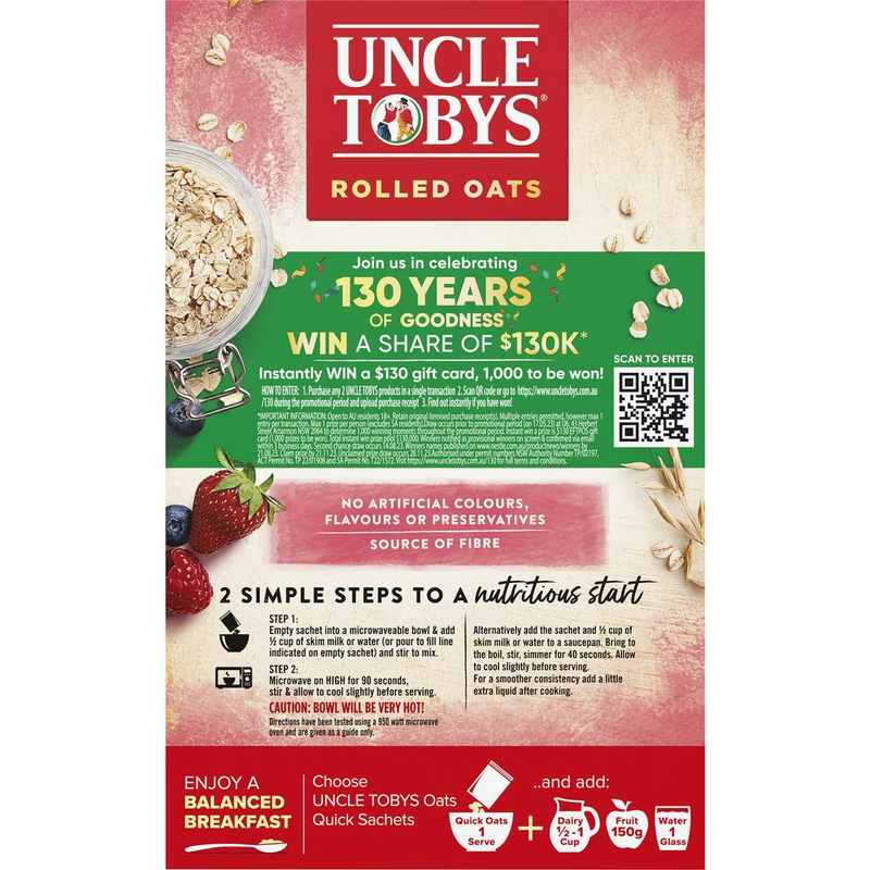 Uncle Tobys Oats Quick Sachets Berry Variety Porridge 350g