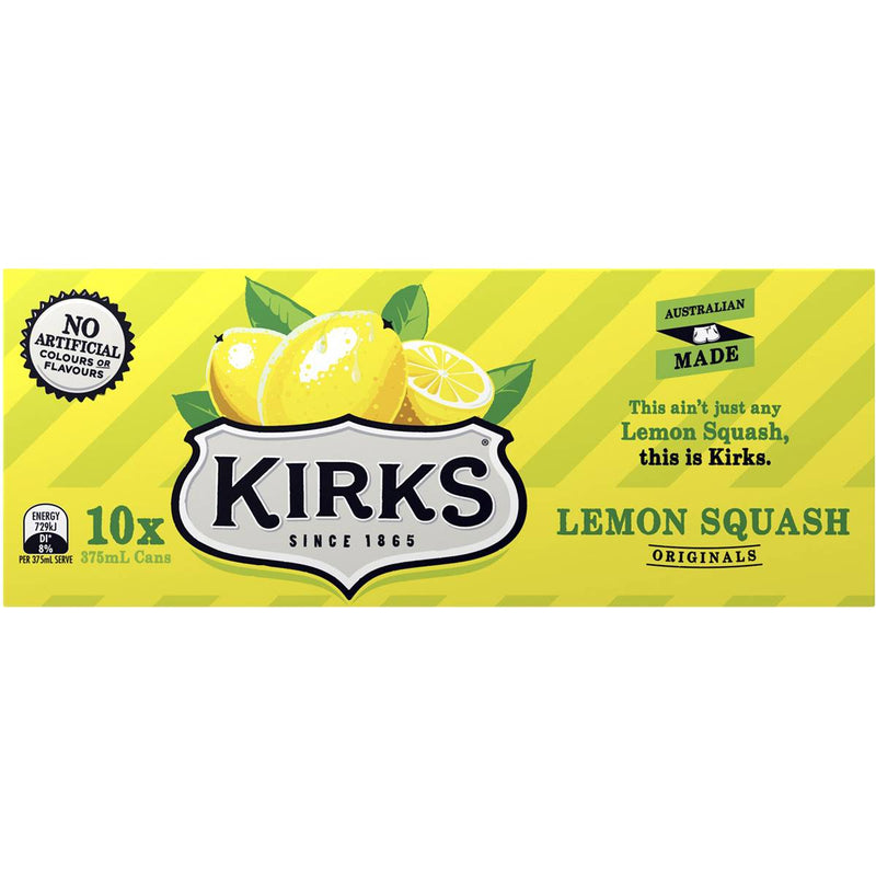 Kirks Lemon Squash Soft Drink 375ml - 10 Pack