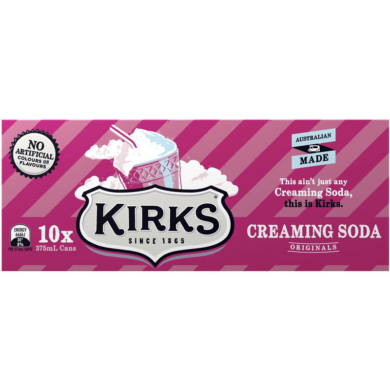 Kirks Creaming Soda Soft Drink 375ml - 10 Pack