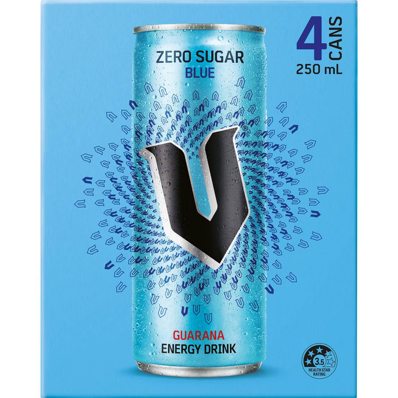 V Energy Drink Blue Sugarfree Guarana 250ml - 4 Pack