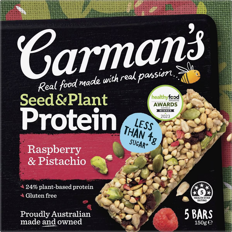 Carman's Raspberry & Pistachio Protein Bar 5 Pack 150g