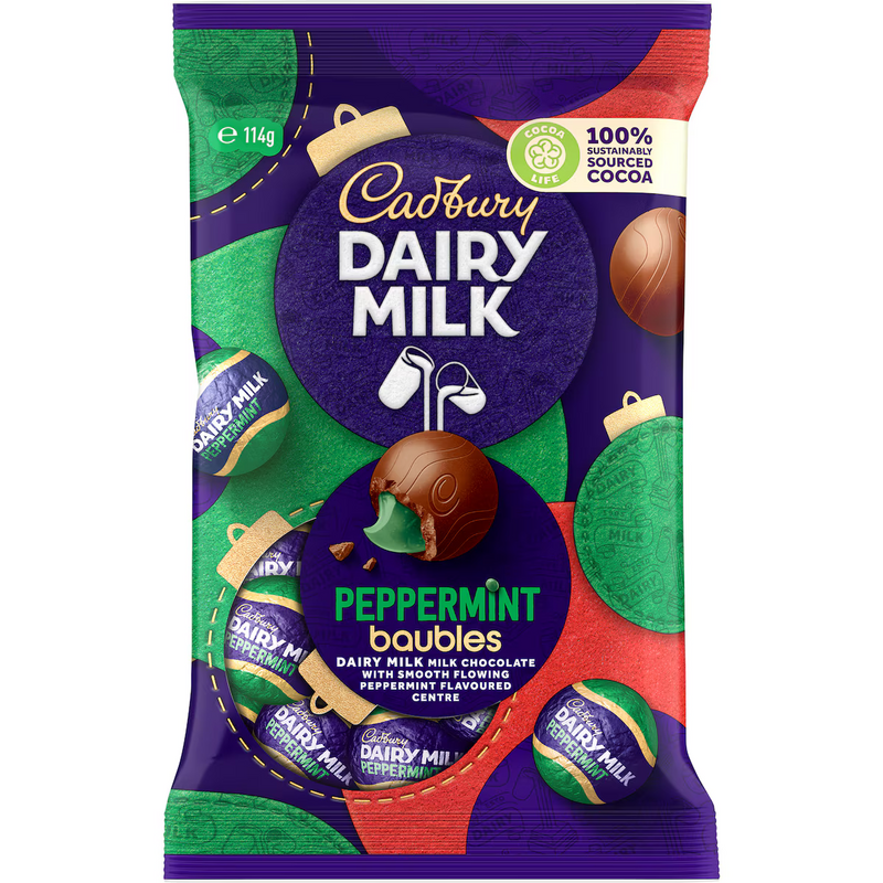 Cadbury Dairy Milk Chocolate Peppermint Christmas Baubles 114g