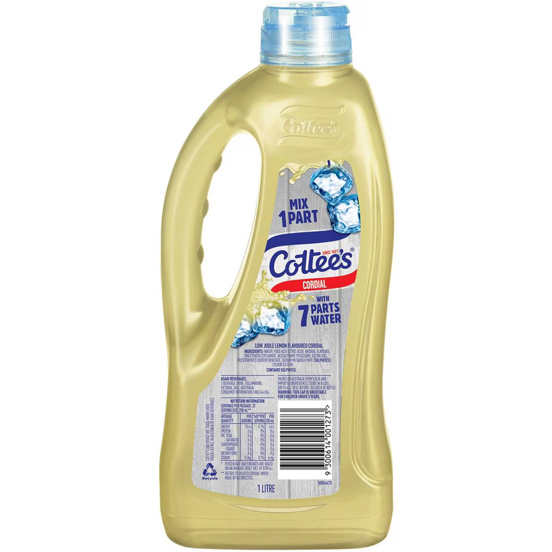 Cottee's Zero Sugar Lemon Crush Cordial 1L