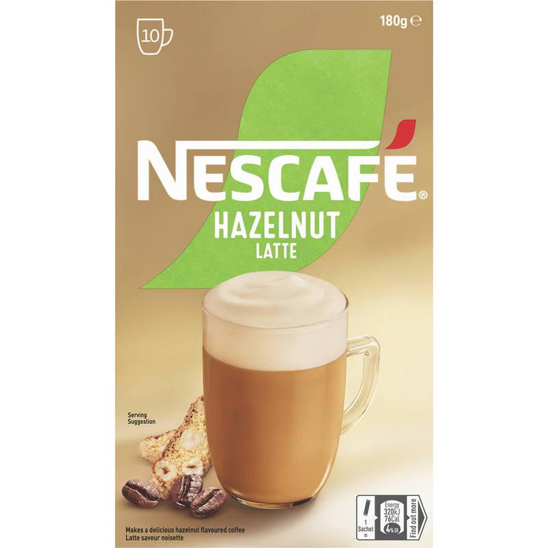 Nescafe Hazelnut Latte Coffee Sachets 10 Pack 180g