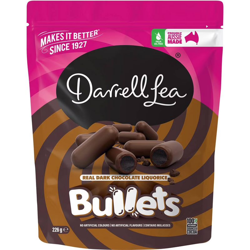 Darrell Lea Bullets Dark Chocolate Liquorice 226g