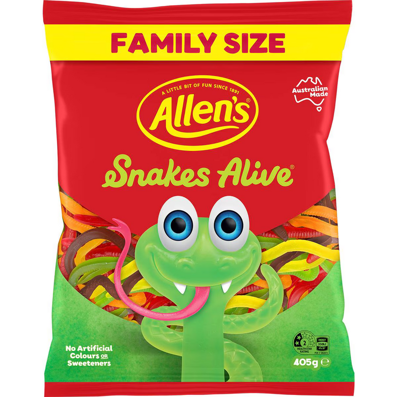 Allen's Snakes Alive Lollies Family Size Bag 405g