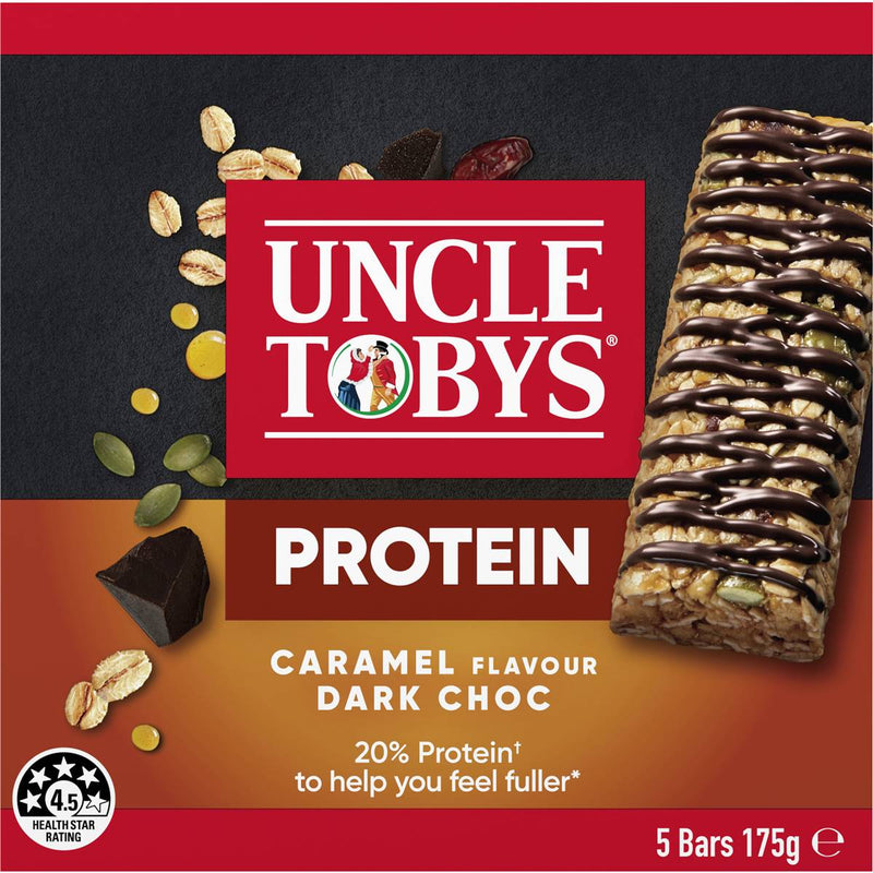 Uncle Tobys Protein Caramel Flavour Dark Choc 5 Pack 175g