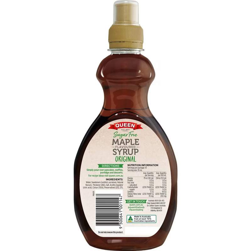 Queen Sugar Free Maple Flavoured Syrup 355ml