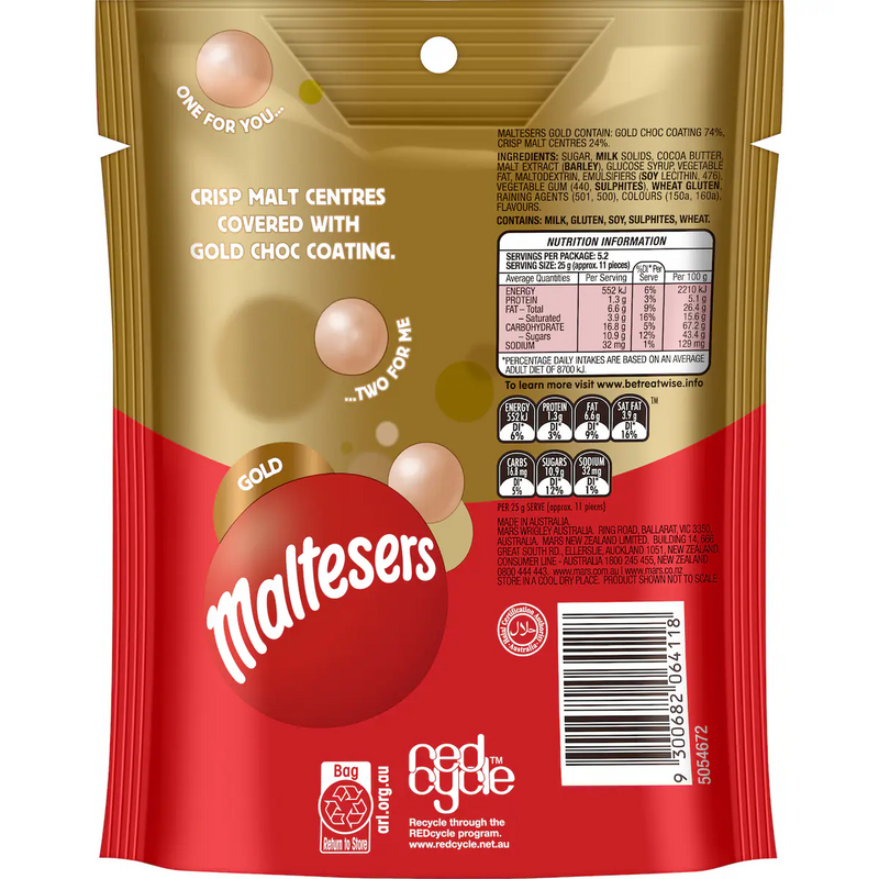 Maltesers Gold Choc Snack & Share Bag 130g