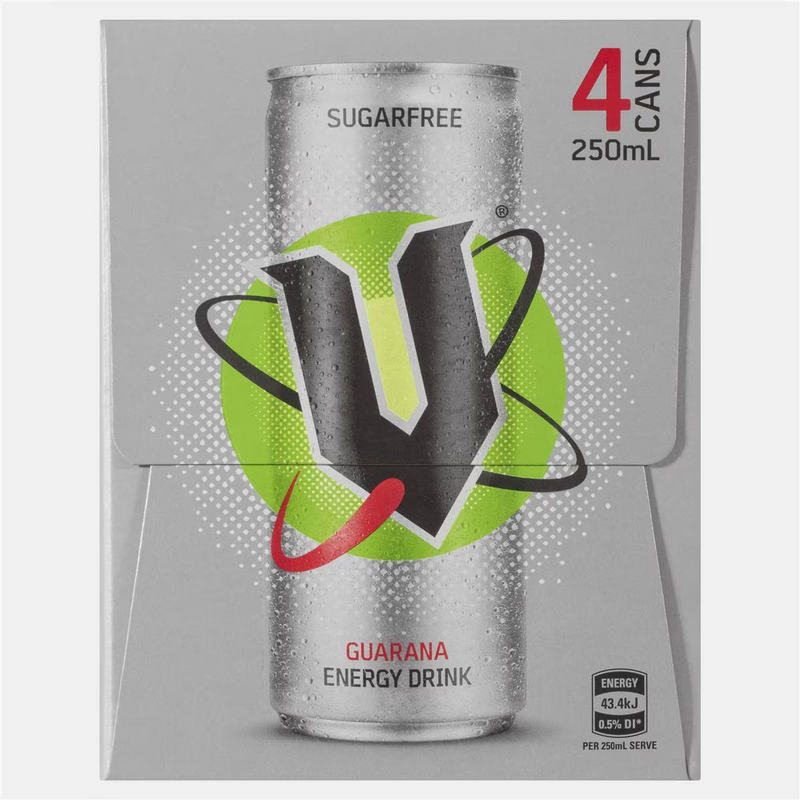 V Energy Drink Sugarfree Guarana 250ml - 4 Pack