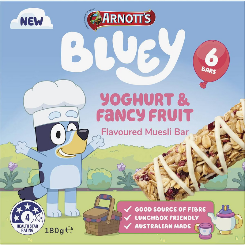 Arnott's Bluey Yoghurt & Fancy Fruit Muesli Bars 6 Pack 180g