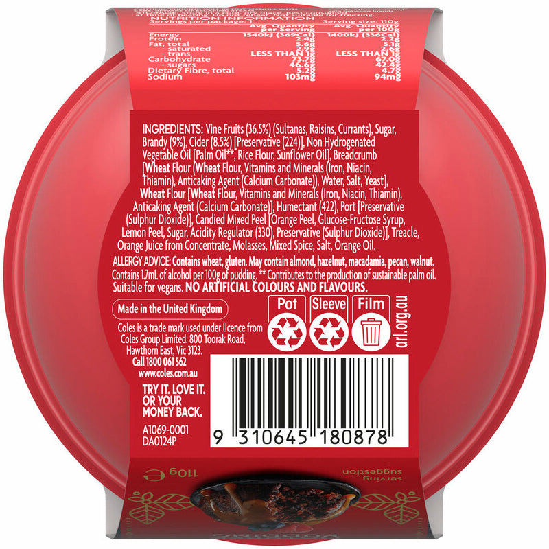 Coles Festive Matured Christmas Pudding Small 110g