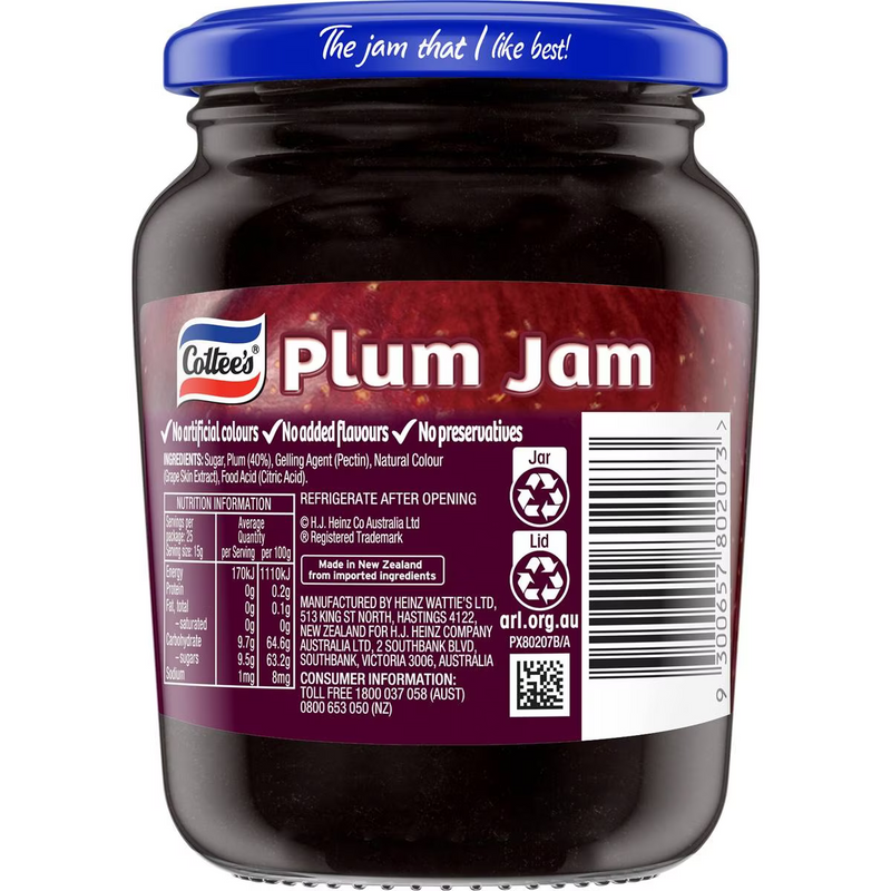 Cottee's Plum Jam 500g