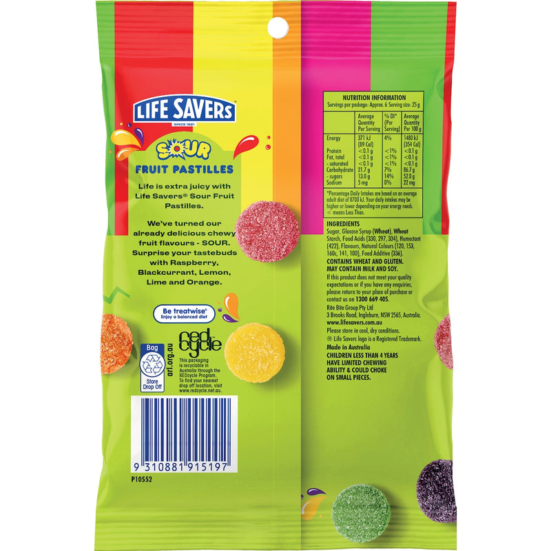 Lifesavers Sour Fruit Pastilles Lollies 170g