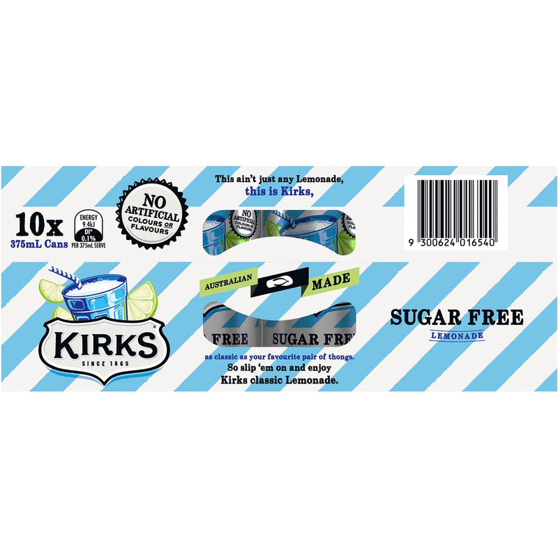 Kirks Lemonade Sugar Free Soft Drink 375ml - 10 Pack