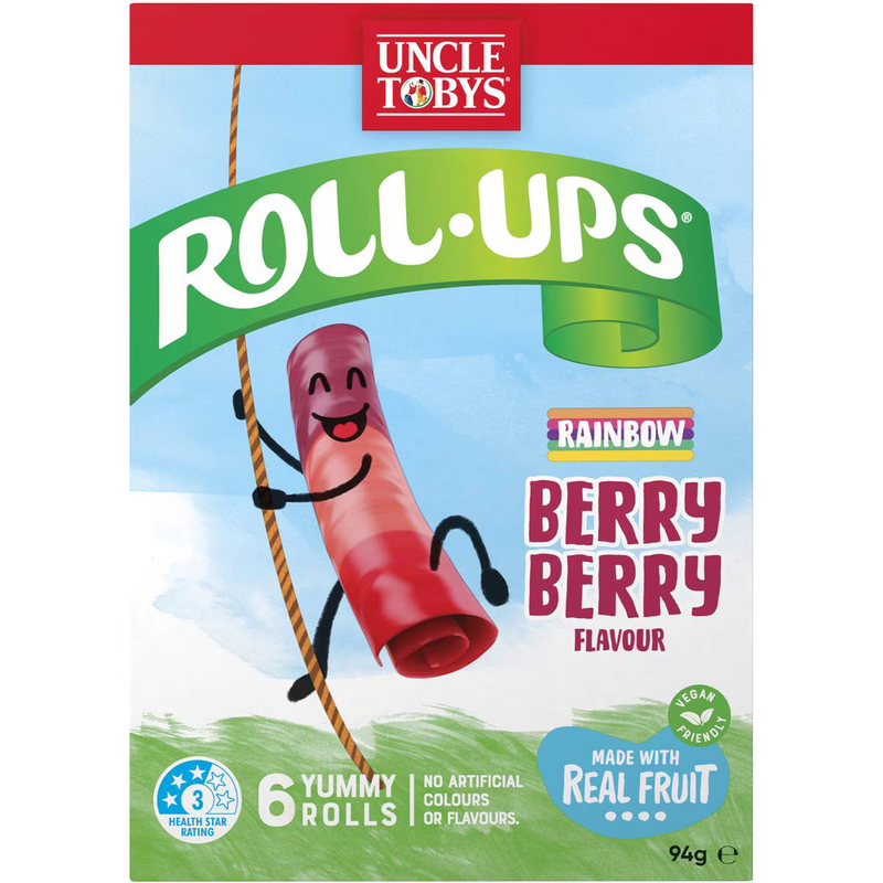 Uncle Tobys Roll-ups Rainbow Berry 6 Rolls 94g