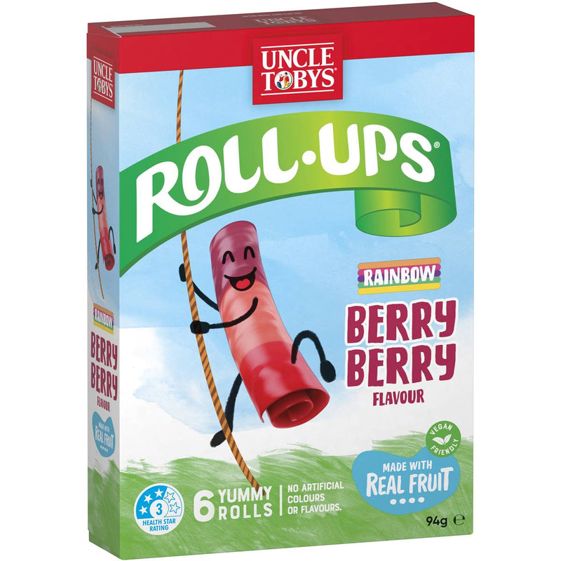 Uncle Tobys Roll-ups Rainbow Berry 6 Rolls 94g