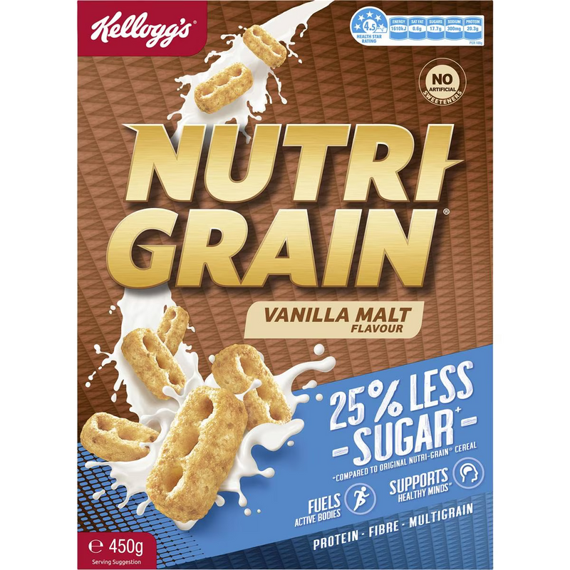Kellogg's Nutrigrain 25% Less Sugar Vanilla Malt 450g