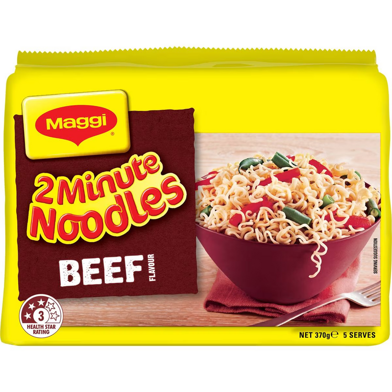 Maggi 2 Minute Beef Instant Noodles 5 Pack 370g