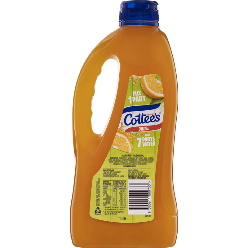 Cottee's Orange Crush With 40% Fruit Juice Cordial 1L