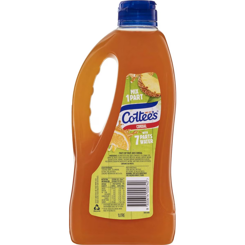 Cottee's Fruit Cup With 40% Fruit Juice Cordial 1L