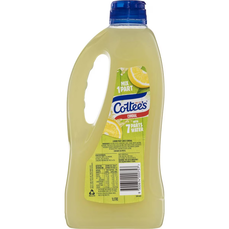 Cottee's Lemon Lemon Crush With 40% Fruit Juice Cordial 1L