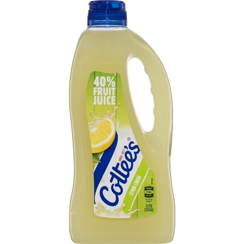 Cottee's Lemon Lemon Crush With 40% Fruit Juice Cordial 1L