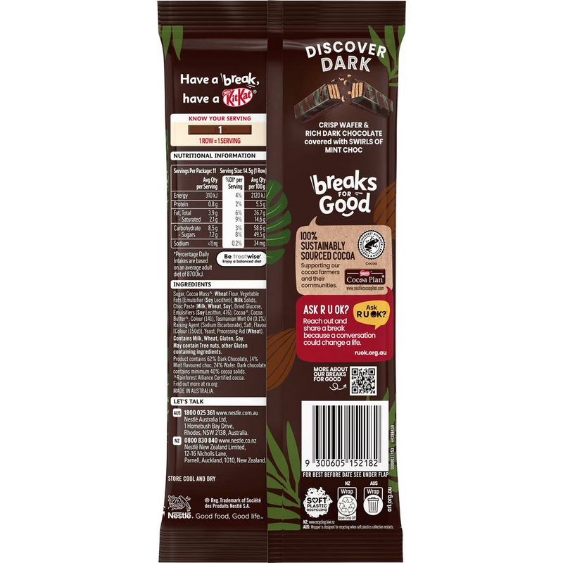 Nestle Kit Kat Dark With Tasmanian Mint Block 160g