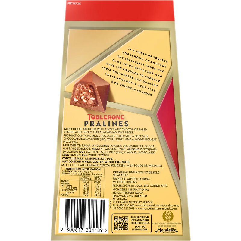 Toblerone Pralines Boxed Chocolate Gift Box 180g