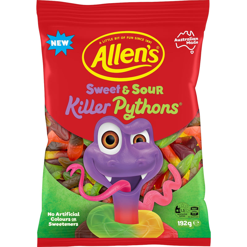 Allen's Killer Pythons Sweet & Sour Lollies 192g