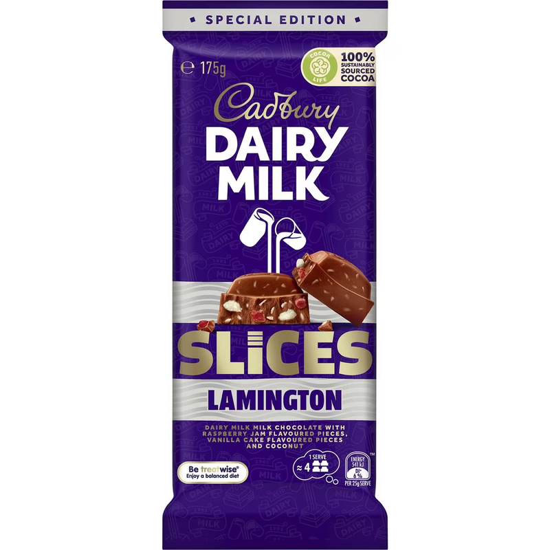 Cadbury Dairy Milk Slices Lamington Chocolate Block 175g